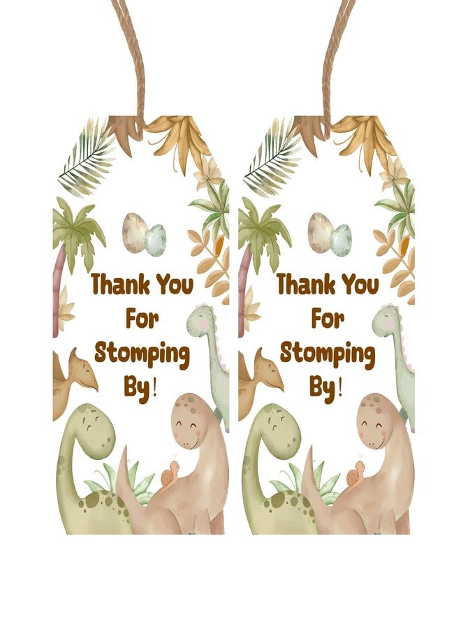 Serencatcher 50pcs Dinosaur Thank You Tags, Boho Dinosaur Baby Shower Decorations Thank You for Stomping by Gift Name Tags with String Beige Color for Dino Roar Birthday Gender Reveal Party Favors - Image 1